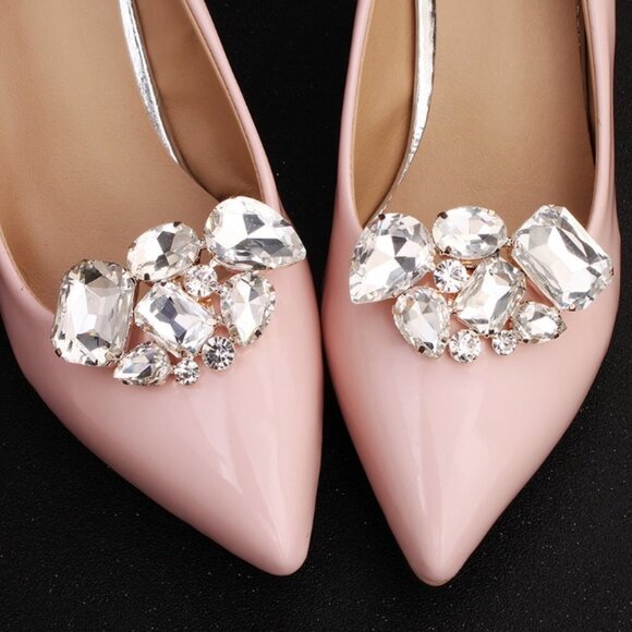 Shoe clips elegance elegant crystal silver tone wedding bridal party new large - Picture 1 of 7